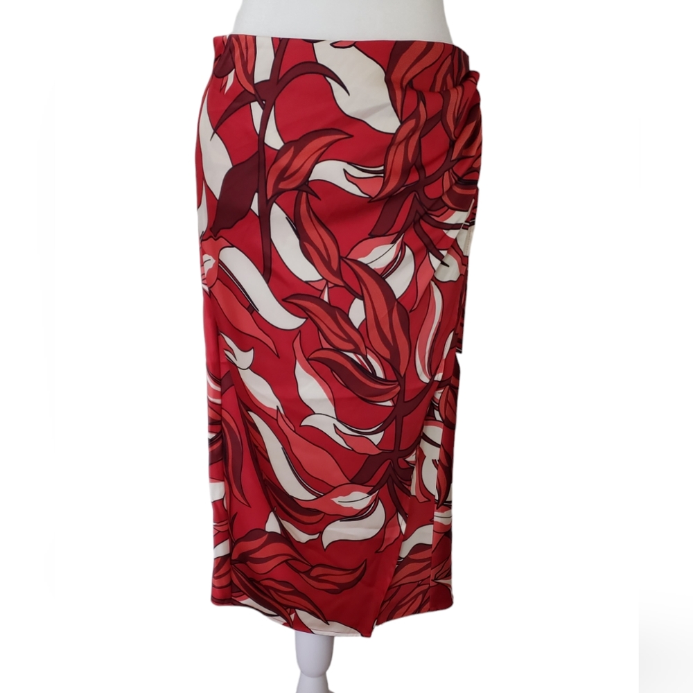 NWT Sigrid Olsen Skirt Red Floral With Elastic Waist Size S